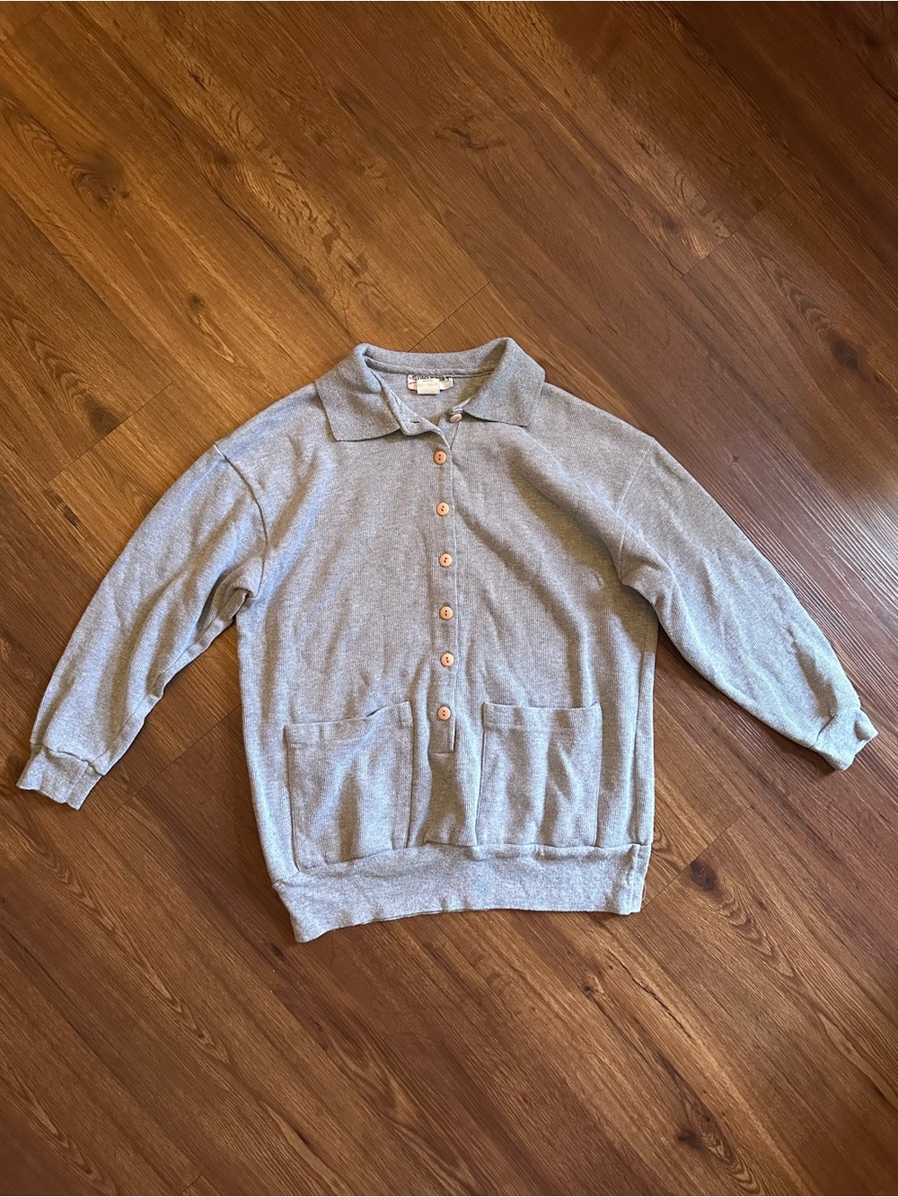 Vintage Gray Ribbed polo sweatshirt with Buttons